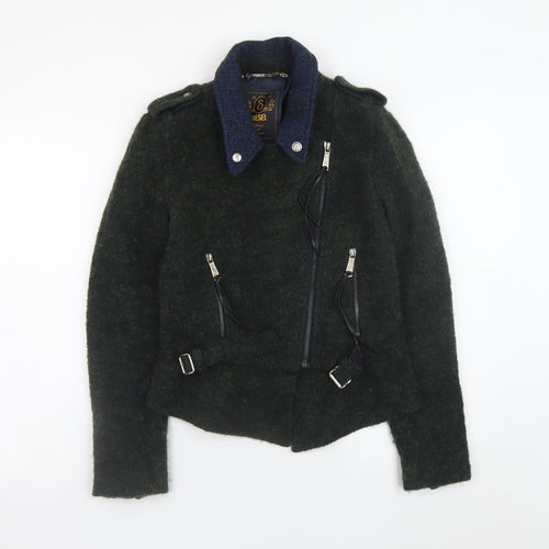 Diesel Women Dark Green Wool Blend Biker Jacket XS