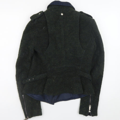 Diesel Women Dark Green Wool Blend Biker Jacket XS