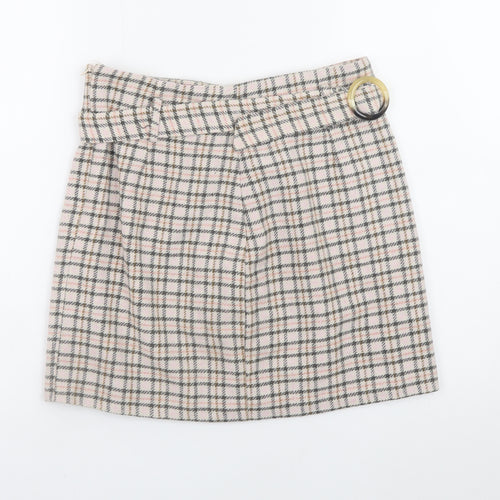 Miss Selfridge Women’s Beige Check Tweed Short Skirt UK 12 A-Line Winter