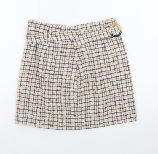 Miss Selfridge Women’s Beige Check Tweed Short Skirt UK 12 A-Line Winter