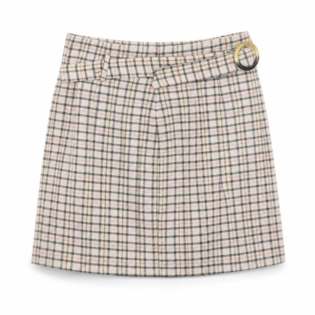 Miss Selfridge Women’s Beige Check Tweed Short Skirt UK 12 A-Line Winter