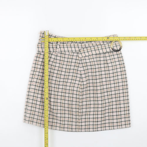 Miss Selfridge Women’s Beige Check Tweed Short Skirt UK 12 A-Line Winter