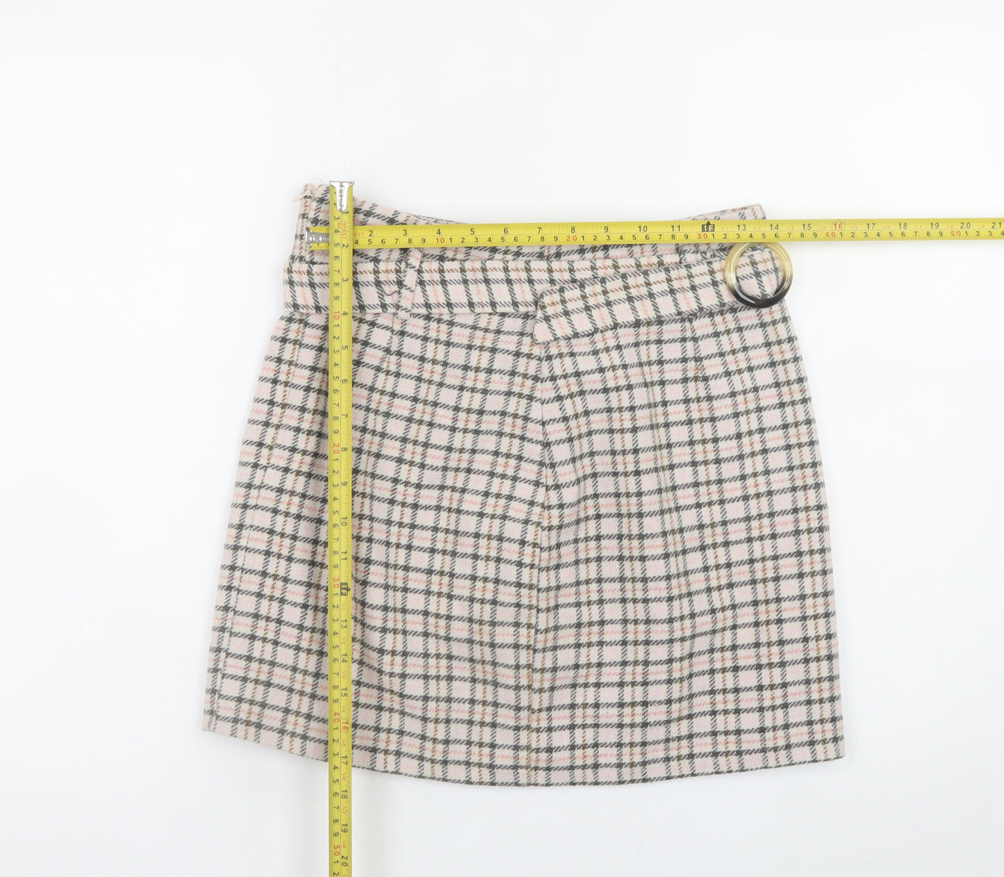 Miss Selfridge Women’s Beige Check Tweed Short Skirt UK 12 A-Line Winter