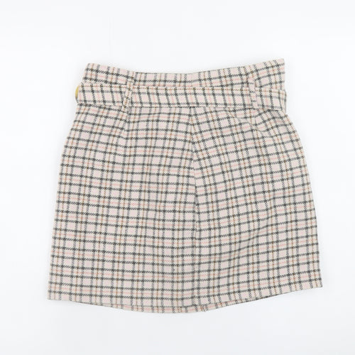 Miss Selfridge Women’s Beige Check Tweed Short Skirt UK 12 A-Line Winter