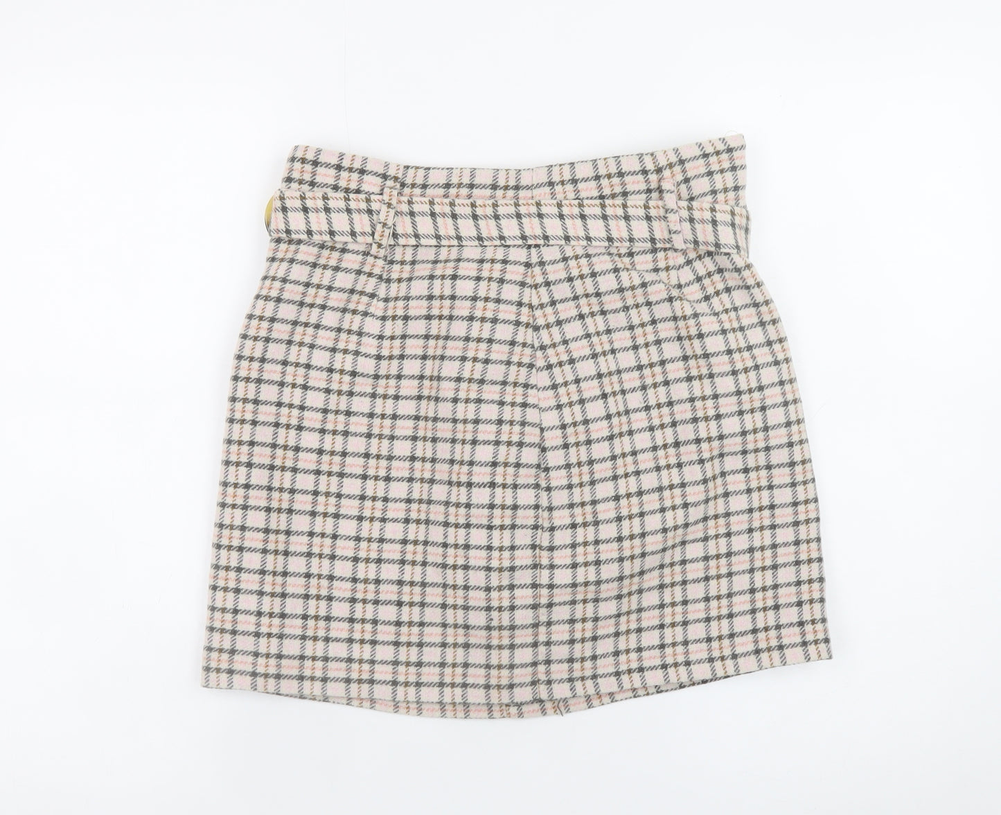 Miss Selfridge Women’s Beige Check Tweed Short Skirt UK 12 A-Line Winter