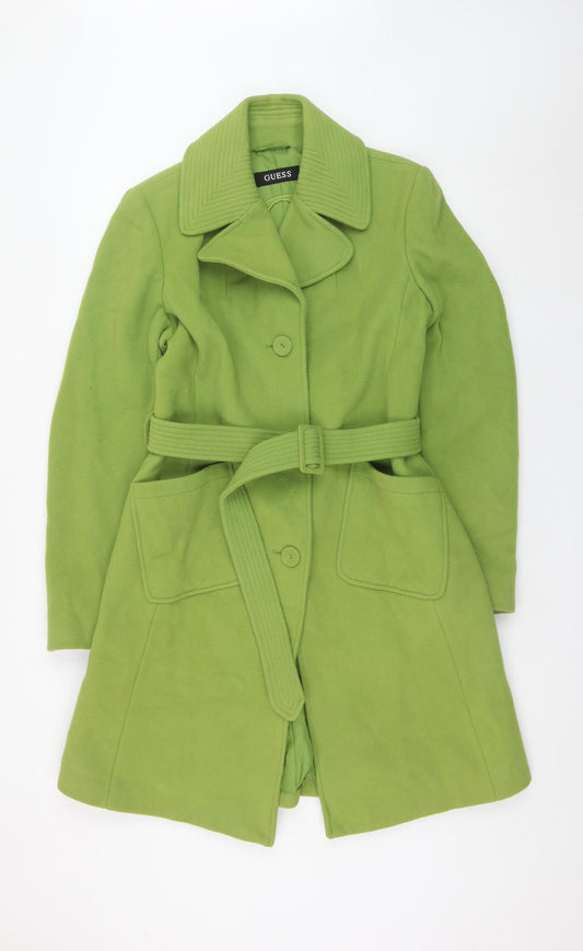 Guess Women's Green Wool Overcoat Belted L Size