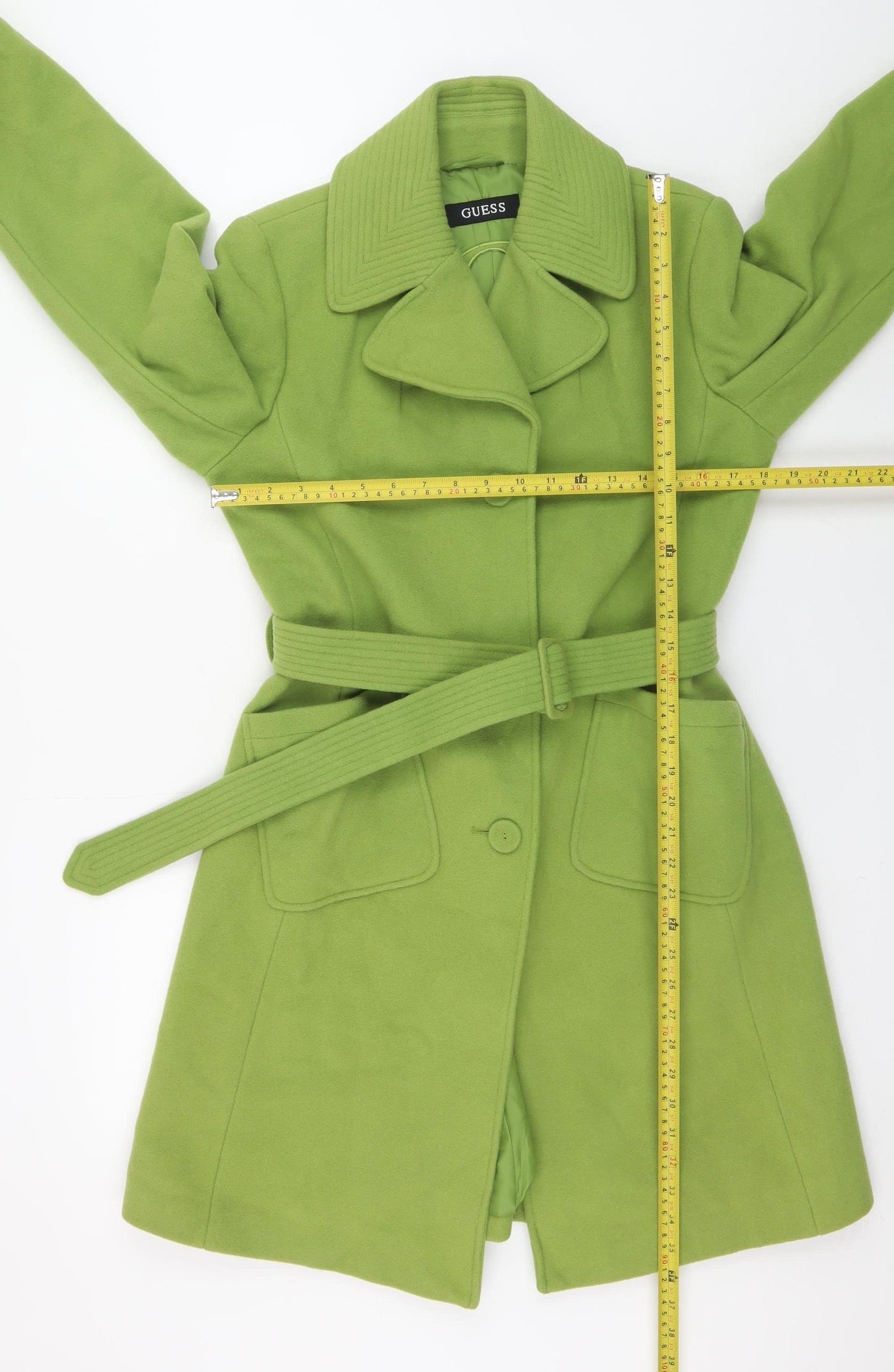 Guess Women's Green Wool Overcoat Belted L Size