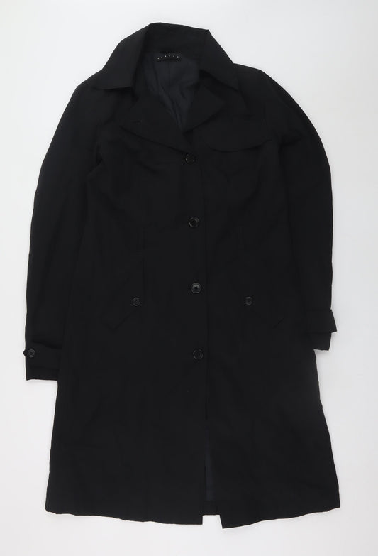 Sisley Women’s Black Long Trench Coat Size 12 Cotton Nylon Blend