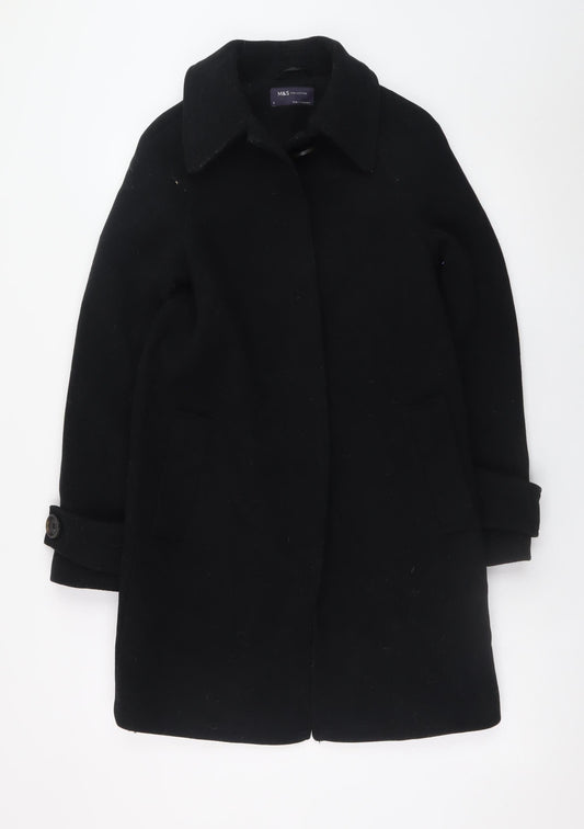 Marks and Spencer Women's Black Wool Blend Mid-Length Overcoat Size 6