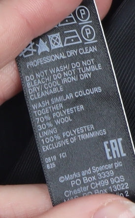 Marks and Spencer Women's Black Wool Blend Mid-Length Overcoat Size 6