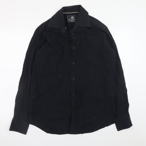 Van Heusen Men's Black 100% Cotton Long Sleeve Button-Up Shirt Size M 15/15.5