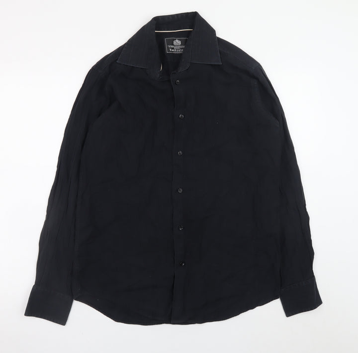 Van Heusen Men's Black 100% Cotton Long Sleeve Button-Up Shirt Size M 15/15.5