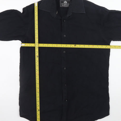 Van Heusen Men's Black 100% Cotton Long Sleeve Button-Up Shirt Size M 15/15.5
