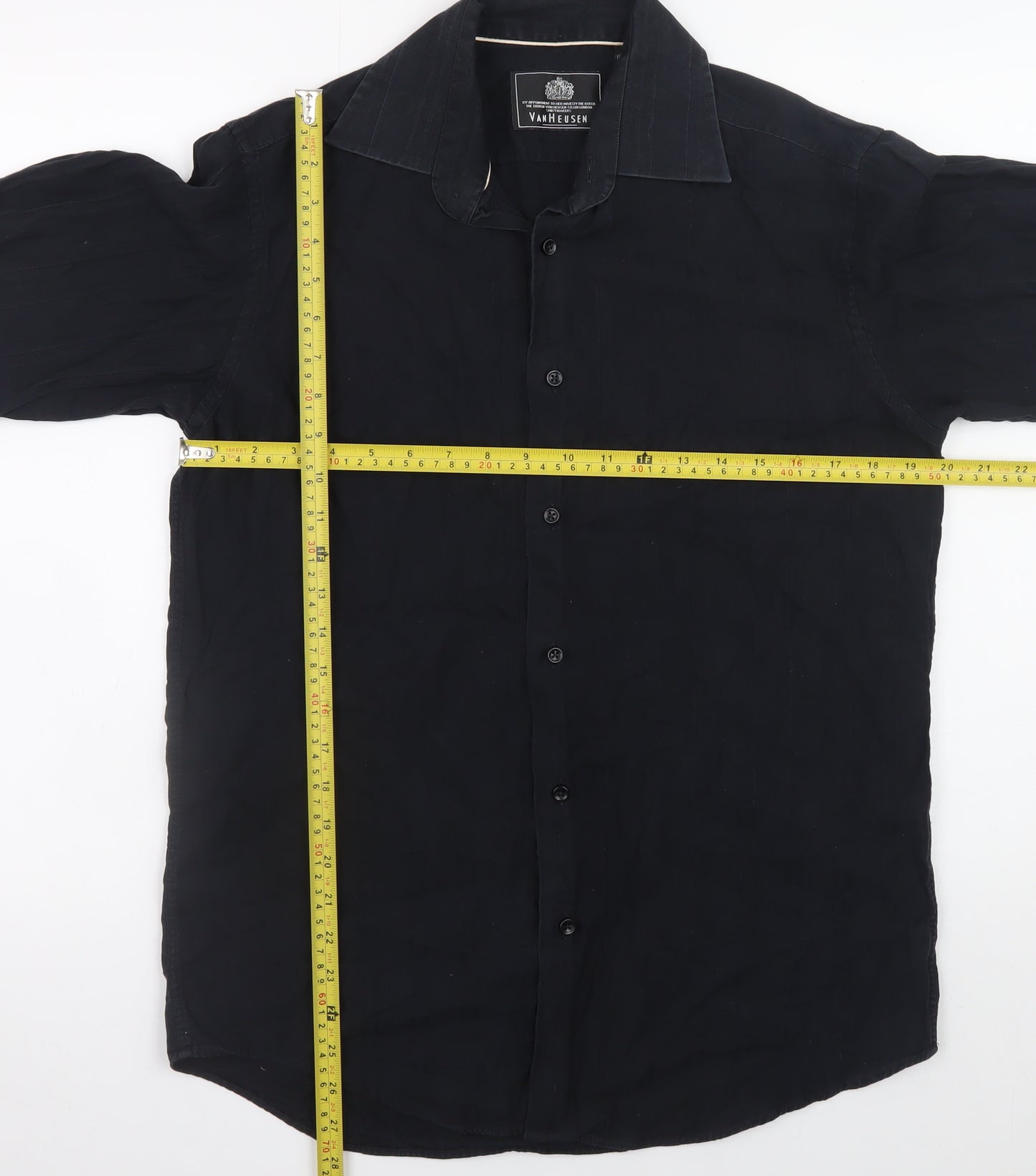 Van Heusen Men's Black 100% Cotton Long Sleeve Button-Up Shirt Size M 15/15.5