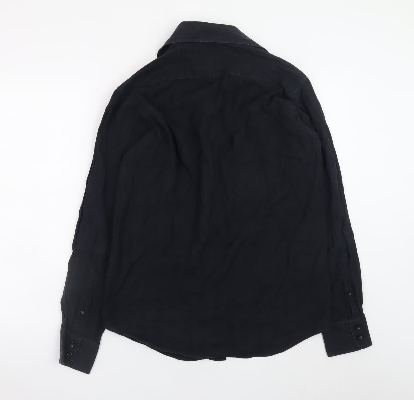 Van Heusen Men's Black 100% Cotton Long Sleeve Button-Up Shirt Size M 15/15.5