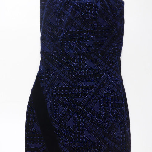 Quiz Women's Blue Velvet Bodycon Halter Party Dress Size 8