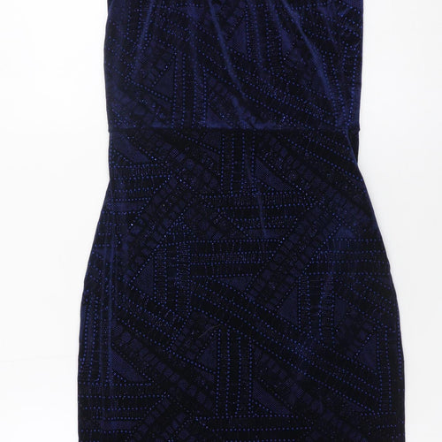 Quiz Women's Blue Velvet Bodycon Halter Party Dress Size 8