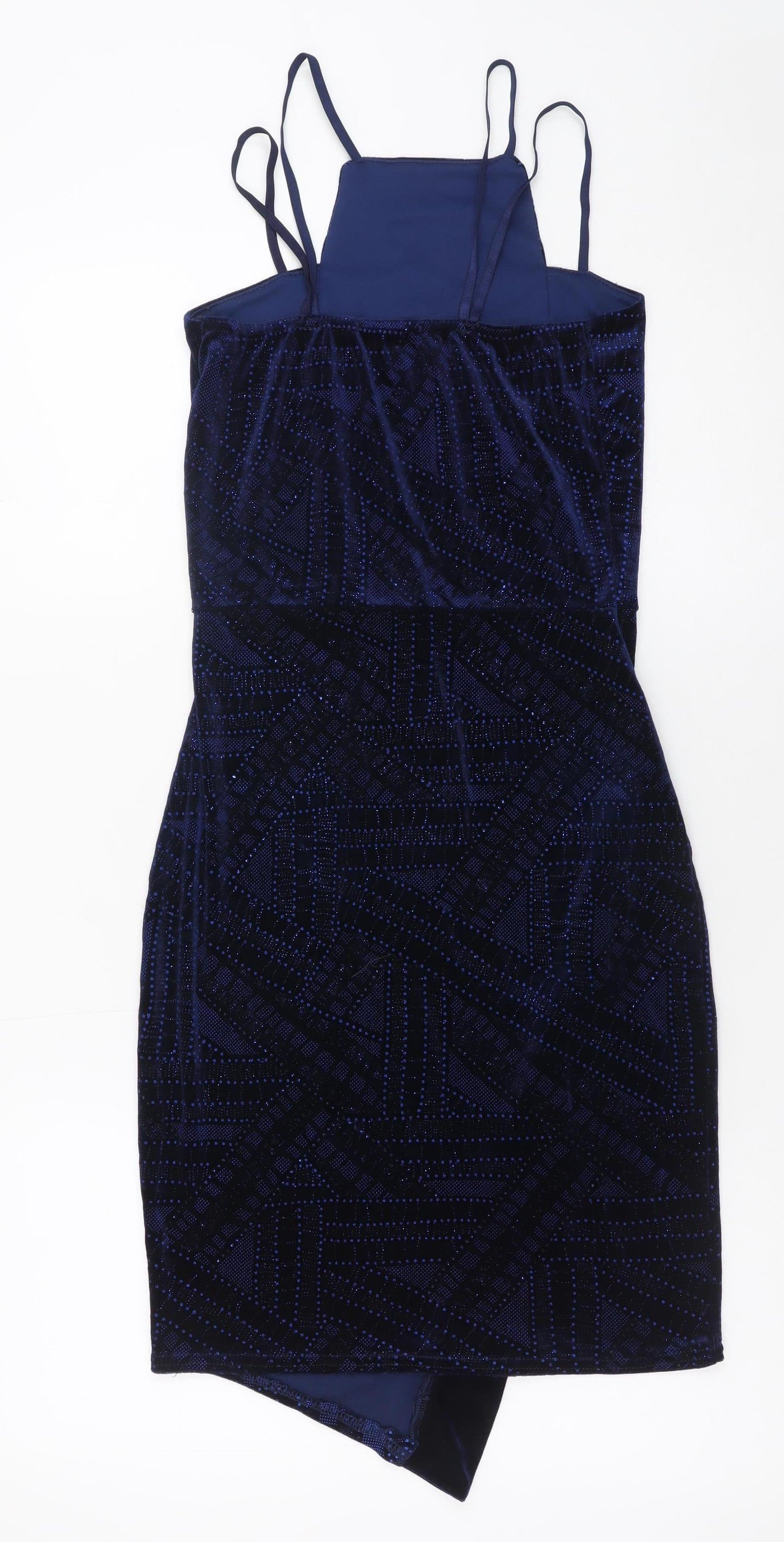 Quiz Women's Blue Velvet Bodycon Halter Party Dress Size 8