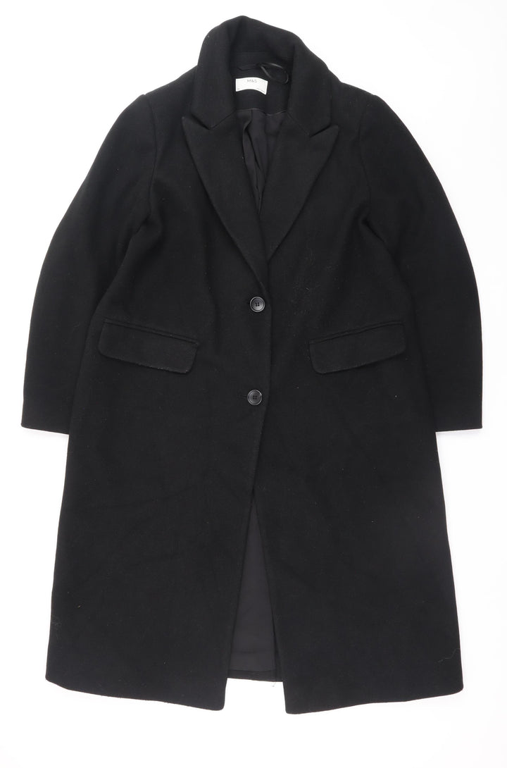 Marks and Spencer Women's Black Long Overcoat Size 16 Classic Style