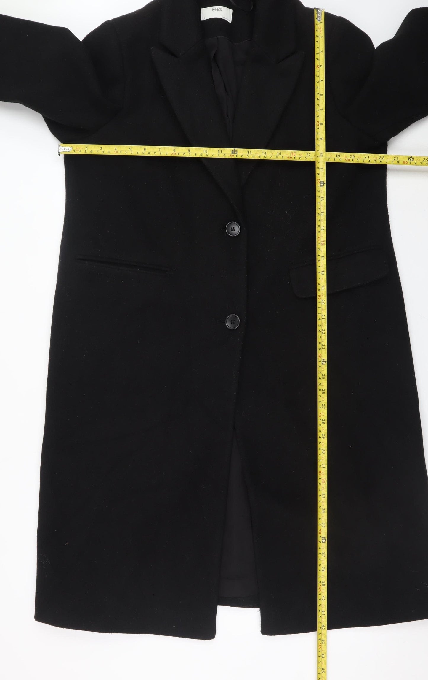 Marks and Spencer Women's Black Long Overcoat Size 16 Classic Style