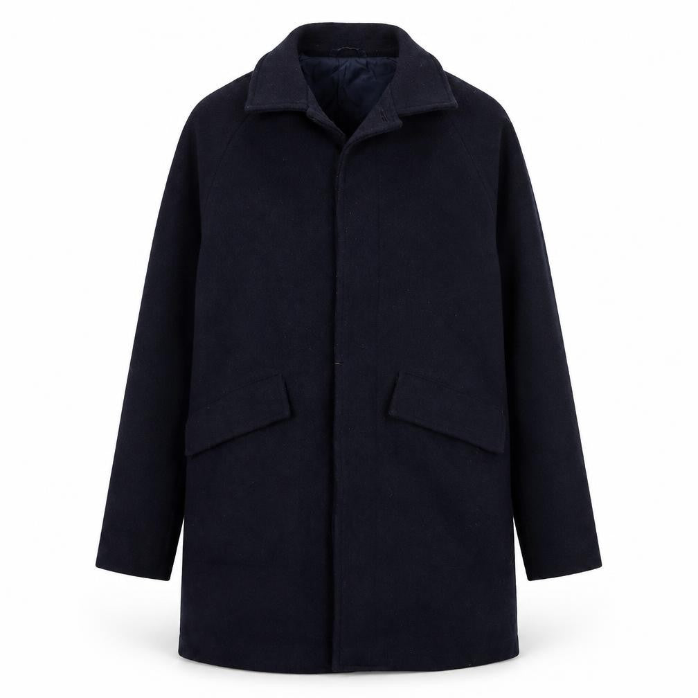 Front view of Albam Utility Women's Black Wool Blend Mid-Length Overcoat M