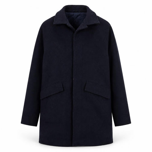 Front view of Albam Utility Women's Black Wool Blend Mid-Length Overcoat M