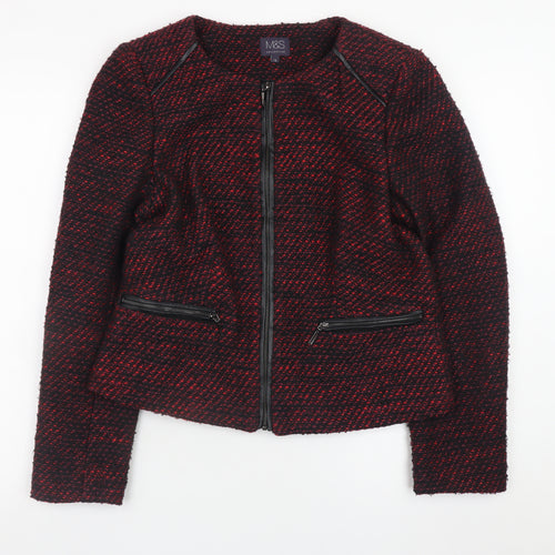 Marks and Spencer Women Red Tweed Zip Jacket Size 12