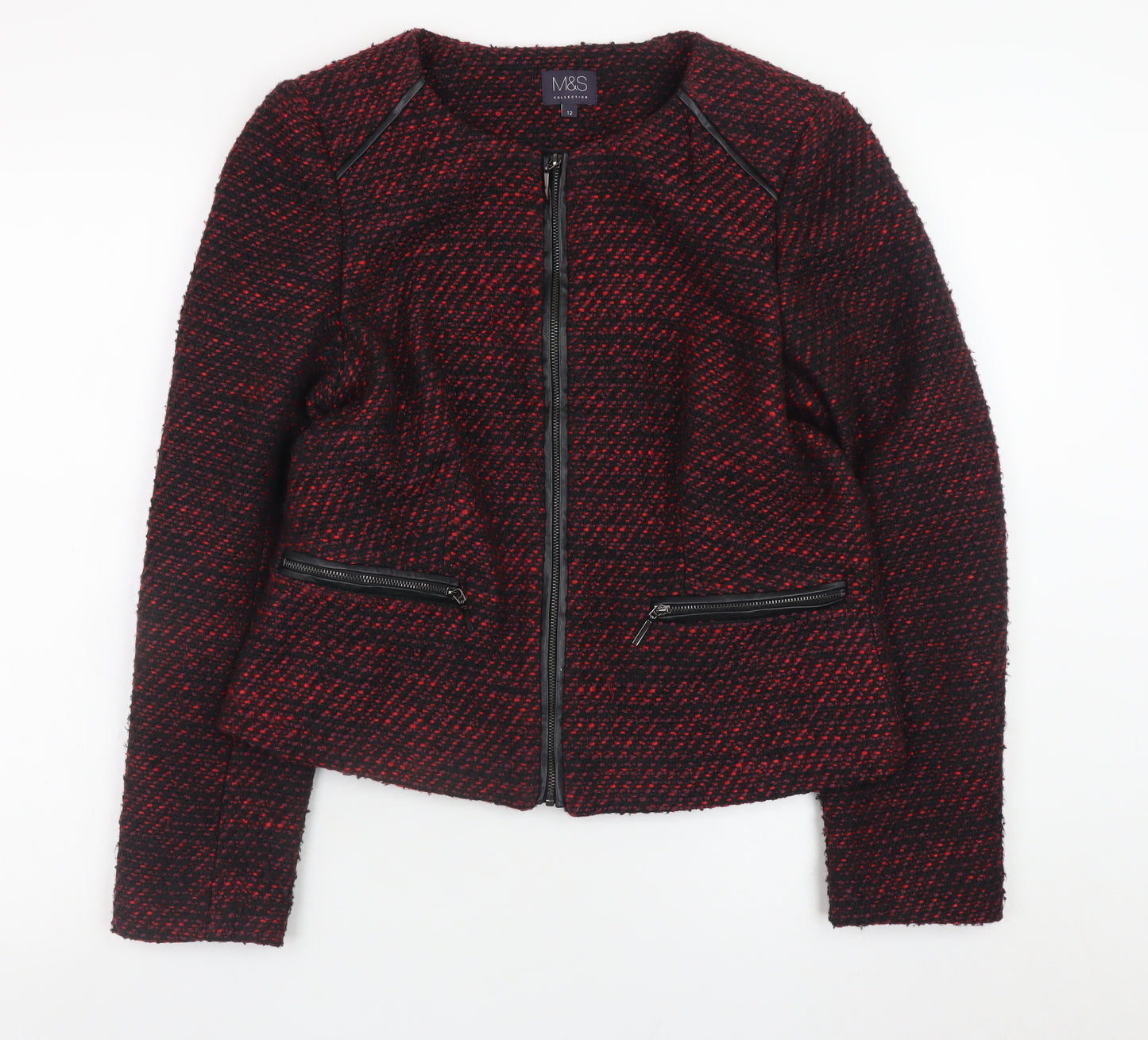 Marks and Spencer Women Red Tweed Zip Jacket Size 12