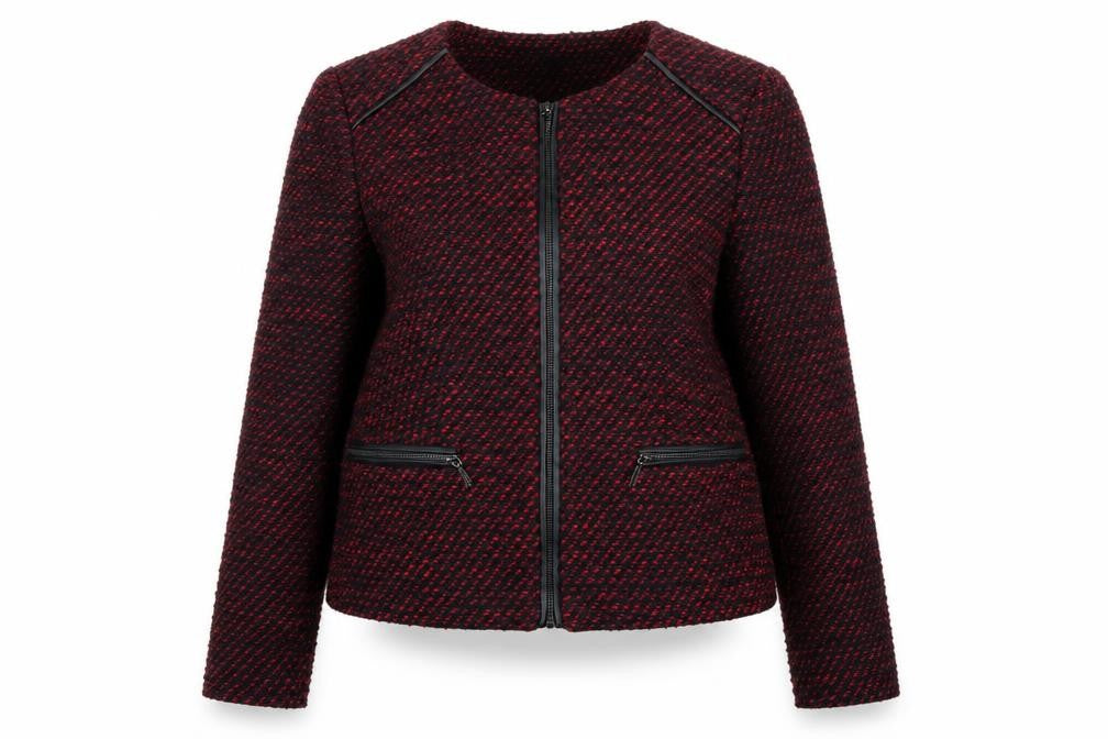 Front view of Marks & Spencer Women Red Tweed Zip Jacket, size 12