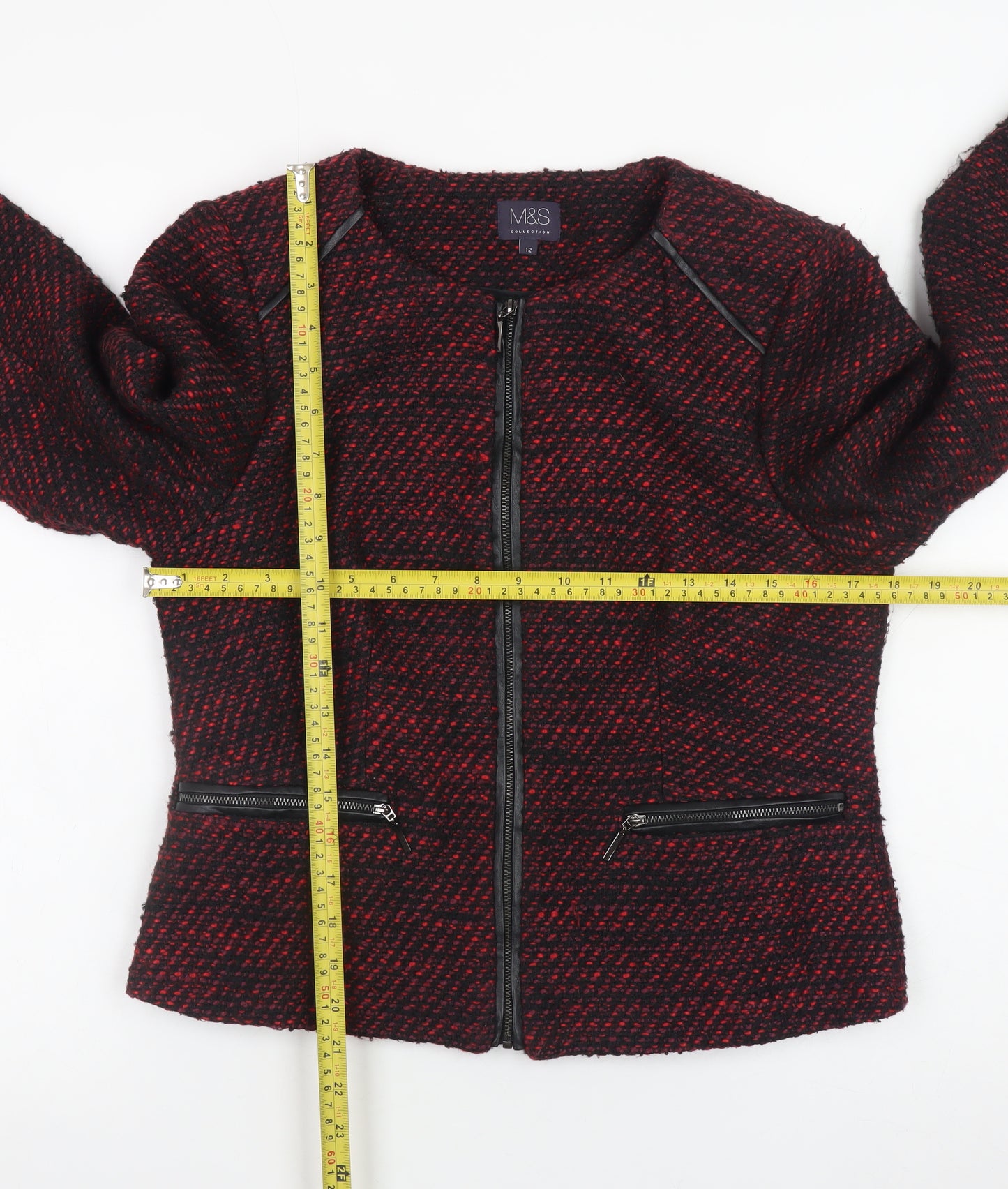 Marks and Spencer Women Red Tweed Zip Jacket Size 12