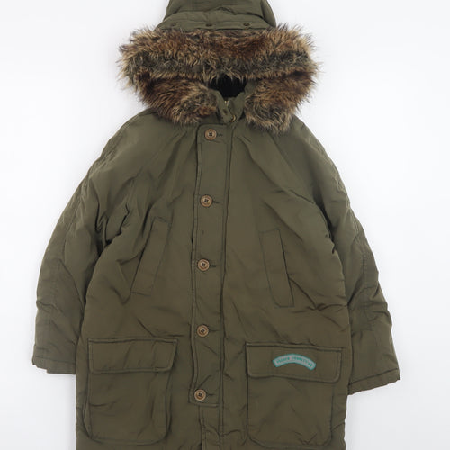 French Connection Boys Green Faux Fur Hooded Parka Coat Age 8