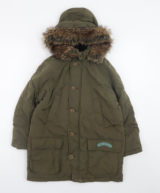 French Connection Boys Green Faux Fur Hooded Parka Coat Age 8