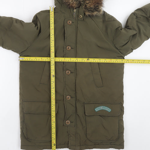 French Connection Boys Green Faux Fur Hooded Parka Coat Age 8