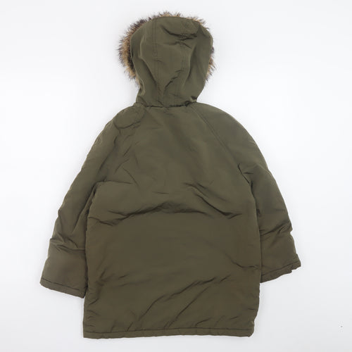 French Connection Boys Green Faux Fur Hooded Parka Coat Age 8
