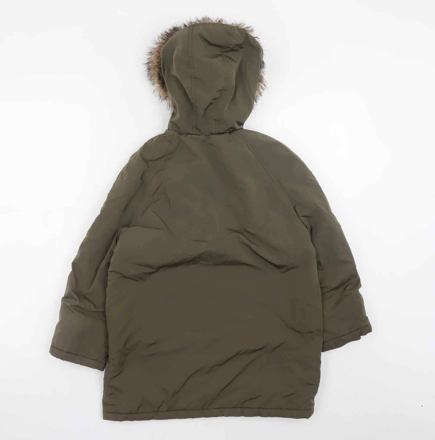French Connection Boys Green Faux Fur Hooded Parka Coat Age 8