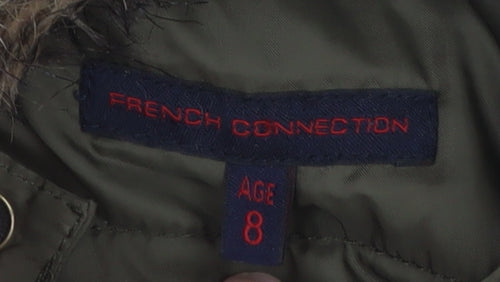 French Connection Boys Green Faux Fur Hooded Parka Coat Age 8