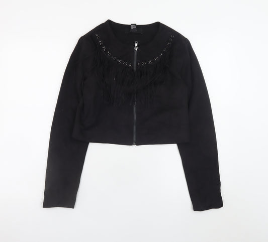 Forever 21 Womens Black Cropped Fringe Suede Bomber Jacket Size S