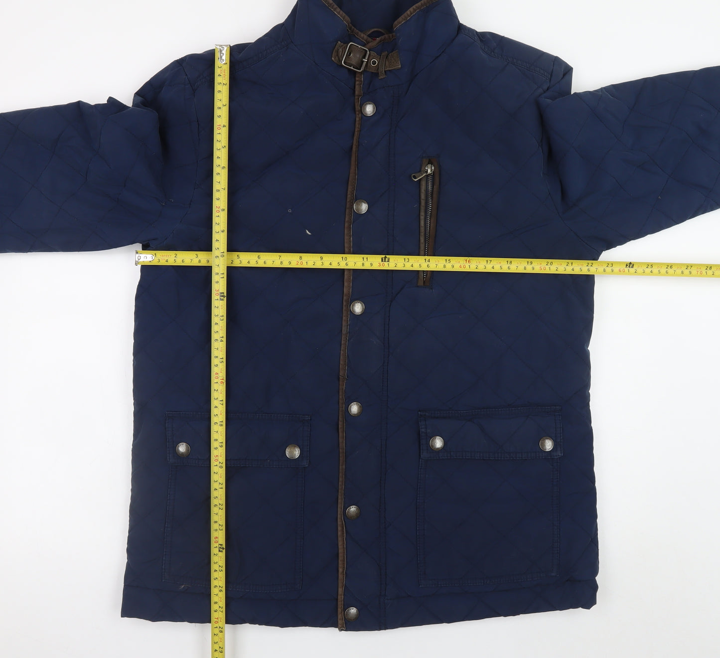 Crew Clothing Co. Men's Blue Quilted Mid-Length Jacket L