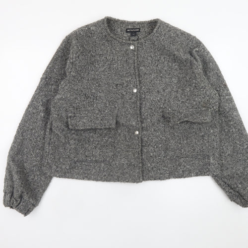 PrettyLittleThing Women Grey Basic Jacket M Lined Button Front