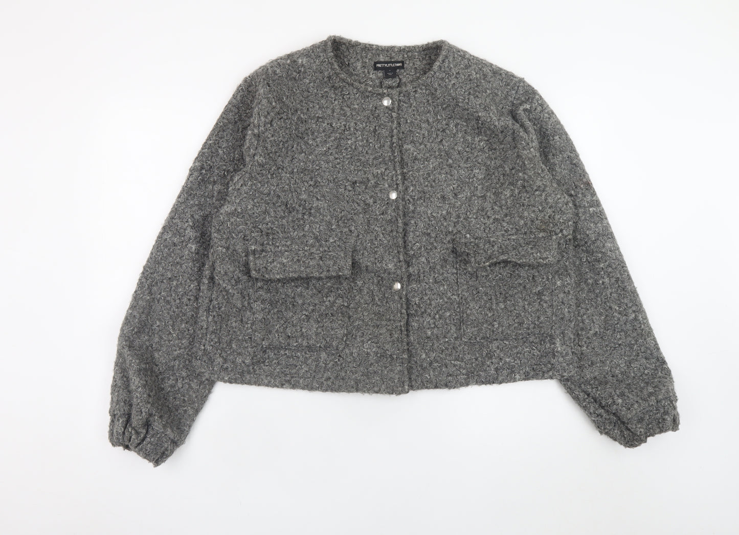 PrettyLittleThing Women Grey Basic Jacket M Lined Button Front