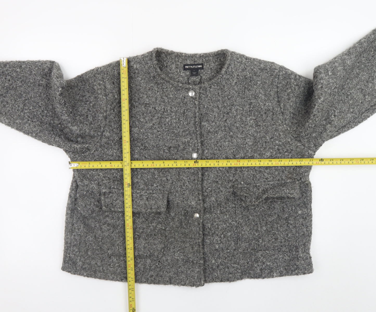 PrettyLittleThing Women Grey Basic Jacket M Lined Button Front