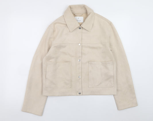 Stradivarius Women Beige Suede Look Jacket Size S Casual Collared