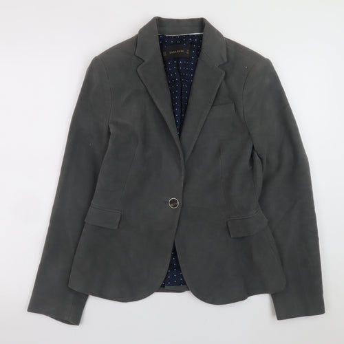 Zara Women Grey Blazer Size 12 Single-Breasted Elbow Patch Jacket