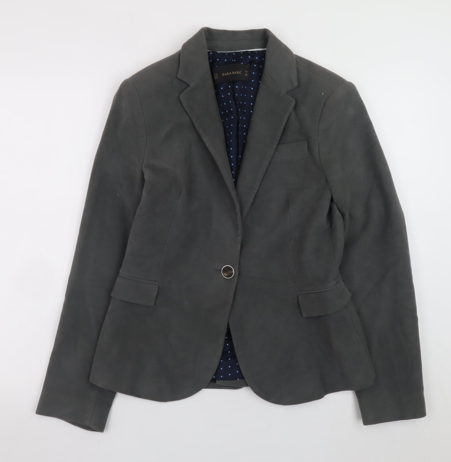 Zara Women Grey Blazer Size 12 Single-Breasted Elbow Patch Jacket