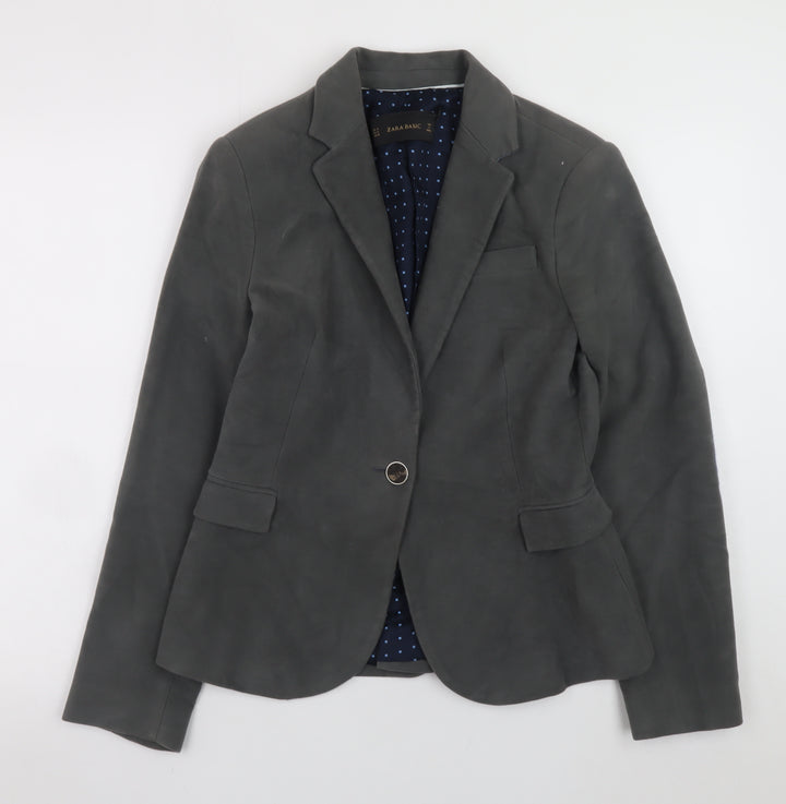 Zara Women Grey Blazer Size 12 Single-Breasted Elbow Patch Jacket
