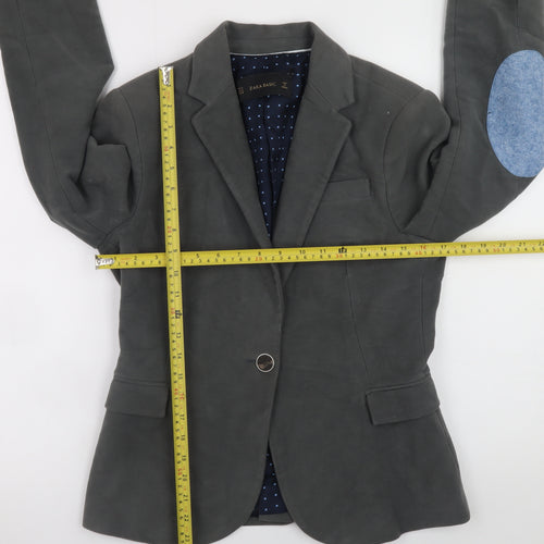 Zara Women Grey Blazer Size 12 Single-Breasted Elbow Patch Jacket