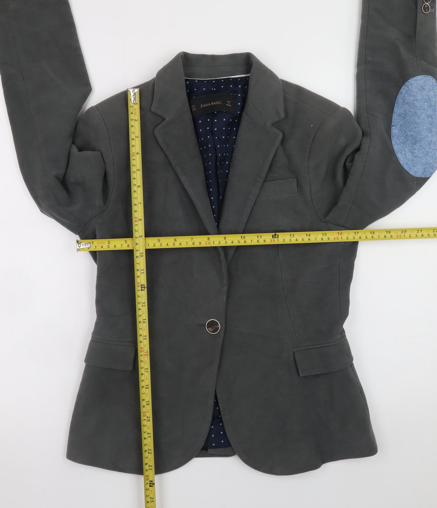 Zara Women Grey Blazer Size 12 Single-Breasted Elbow Patch Jacket