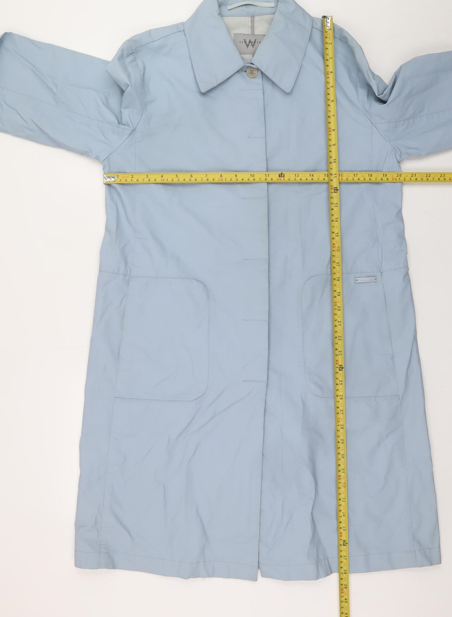 Ted Baker Women Blue Long Trench Coat Size 14 Cotton Blend