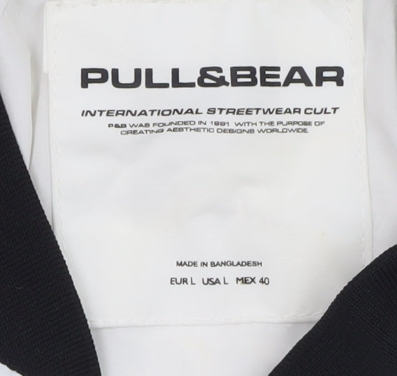 Pull & Bear Men's White NASA Bomber Jacket Size L Space Logo Zip