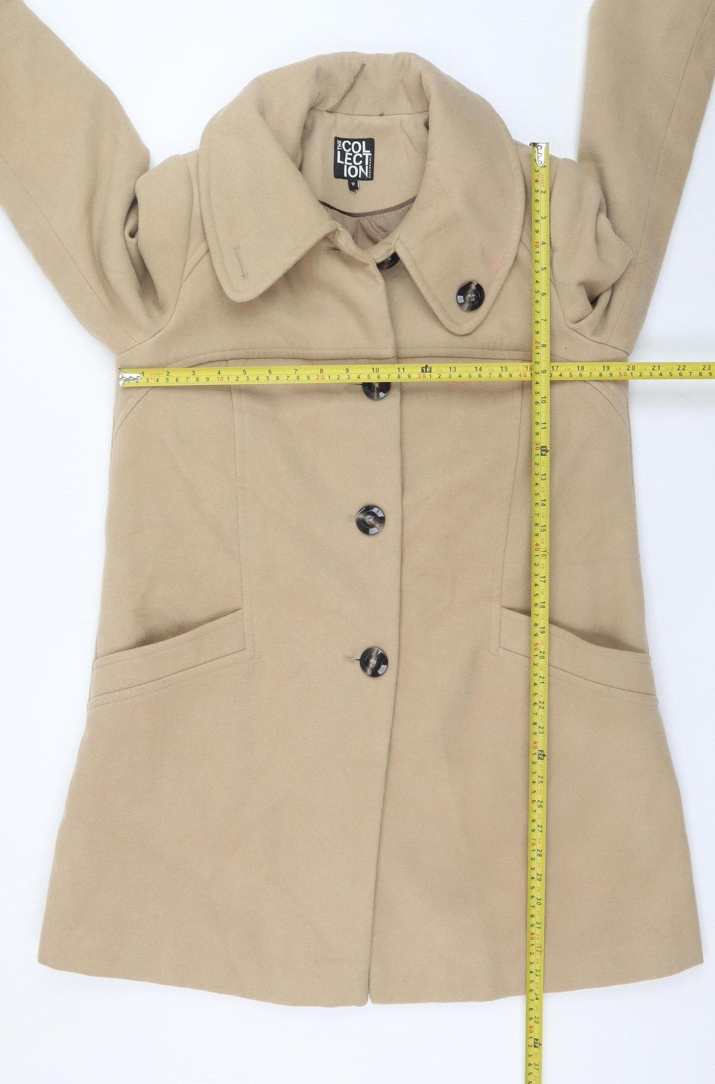 Debenhams Women’s Beige Mid-Length Overcoat Size 16 Lined Classic Style